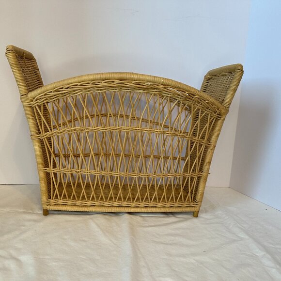 Other - Vintage Wicker Rattan Magazine Rack Boho Décor Office Organizer ChicEclectic MCM